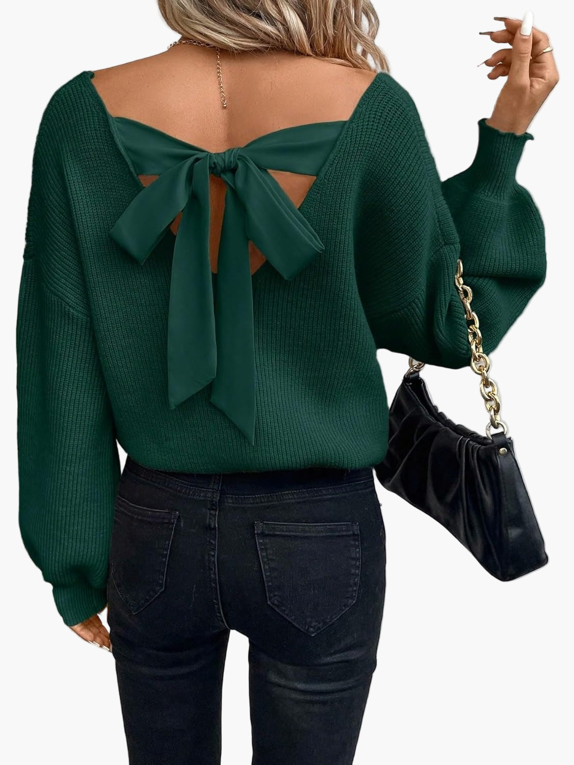 Top de mujer con espalda abierta y lazo elegante - Estilo chic casual para otoño e invierno