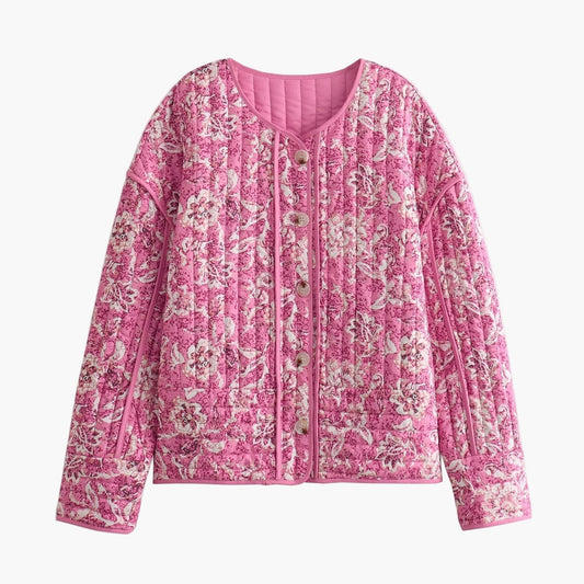 Pikowana kurtka damska w kwiatowy wzór boho – elegancka i swobodna