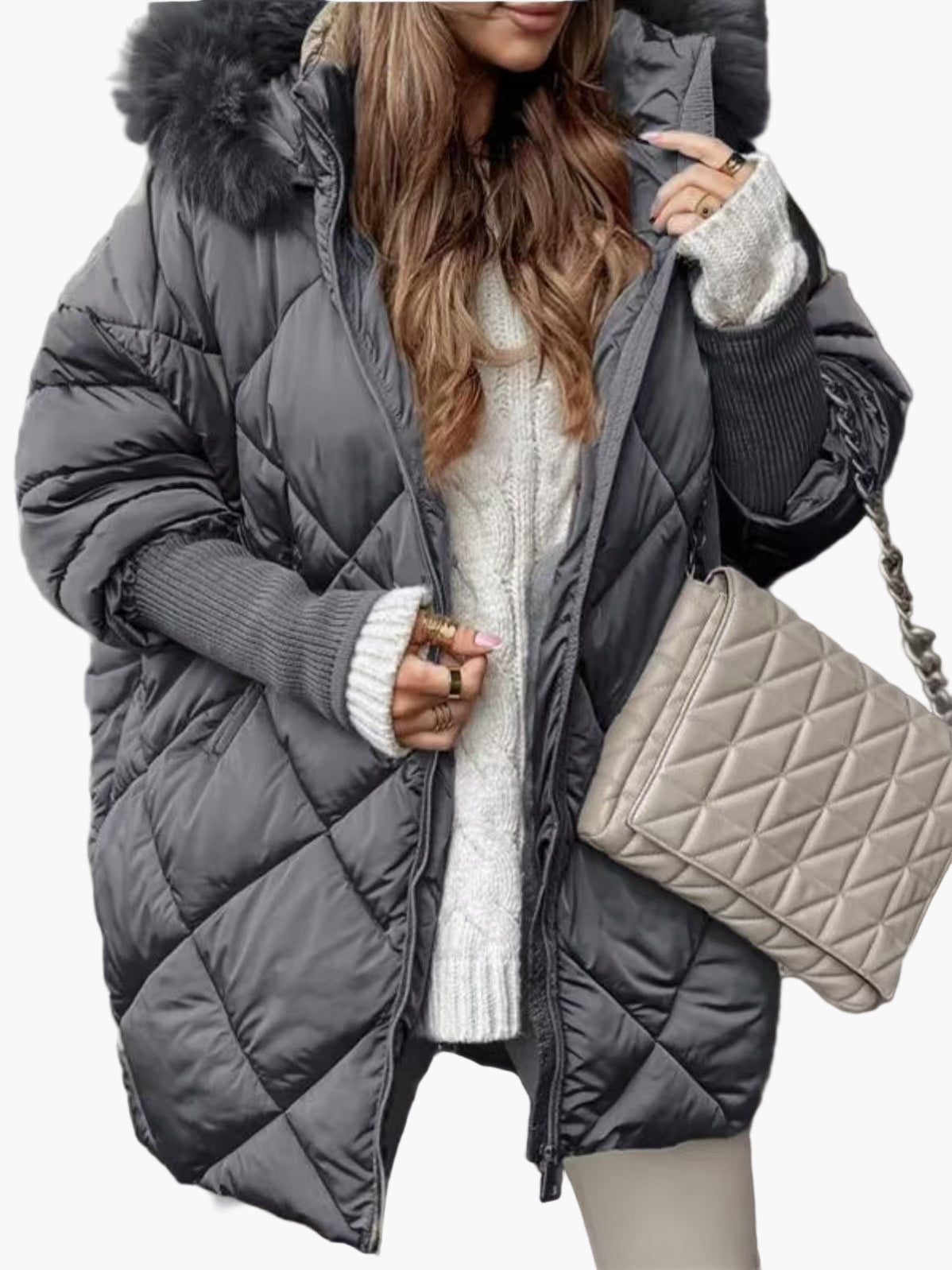 Oversized donsjas met capuchon voor dames, chique en casual stijl, ideaal voor de winter