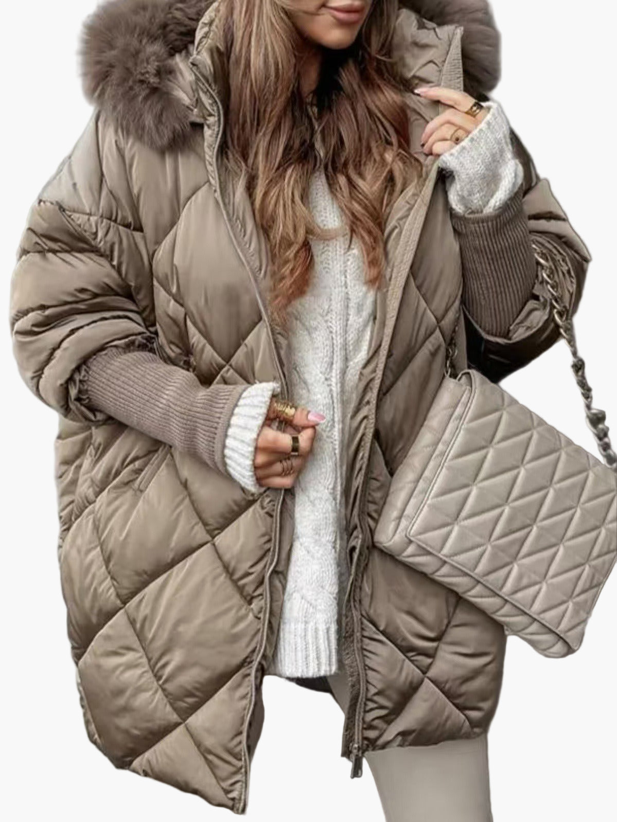 Oversized donsjas met capuchon voor dames, chique en casual stijl, ideaal voor de winter