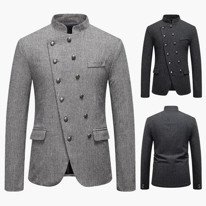 Militärinspirerad klädkavaj för herrar med dekorativa knappar, elegant skärning, perfekt för kvällar och formella evenemang
