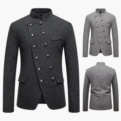 Militärinspirerad klädkavaj för herrar med dekorativa knappar, elegant skärning, perfekt för kvällar och formella evenemang