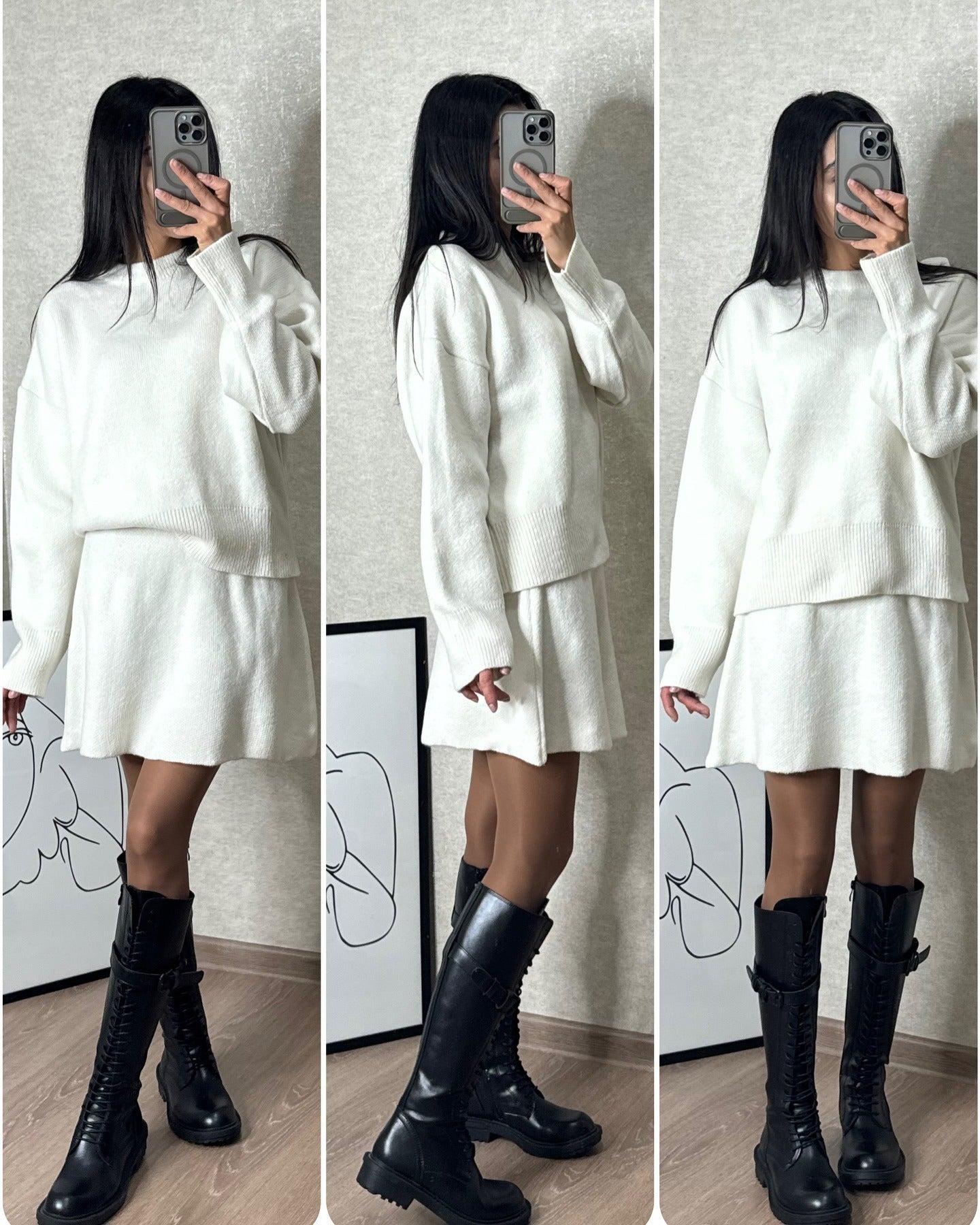 Ensemble Femme Élégant Pull et Jupe Style Décontracté Chic Automne Hiver