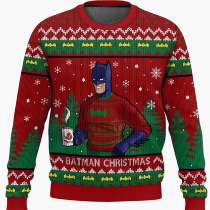 Juletrøje til mænd i retro Batman-stil, humoristisk sweatshirt til geek-fester og gaver