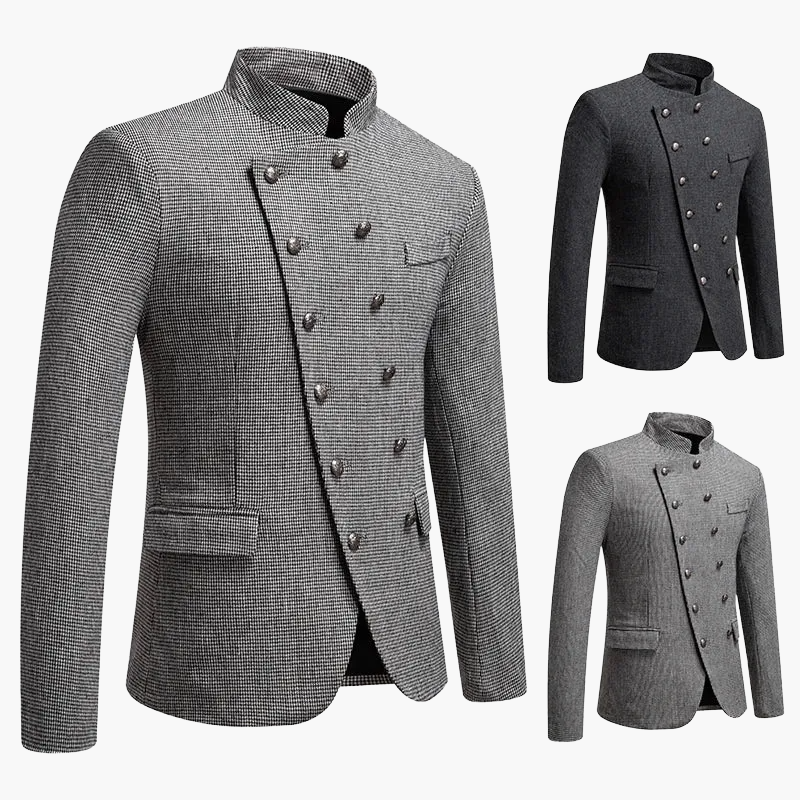 Militärinspirerad klädkavaj för herrar med dekorativa knappar, elegant skärning, perfekt för kvällar och formella evenemang