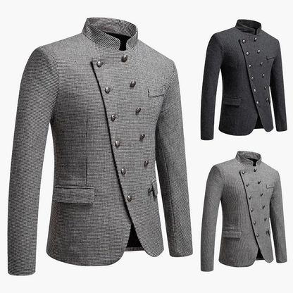 Militärinspirerad klädkavaj för herrar med dekorativa knappar, elegant skärning, perfekt för kvällar och formella evenemang