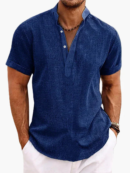 Chemise pour homme style Henley manches courtes élégante et décontractée pour l’été