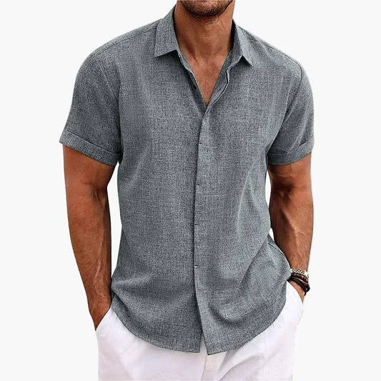 Chemise Homme Élégante Col Revers Manches Courtes Style Décontracté Été