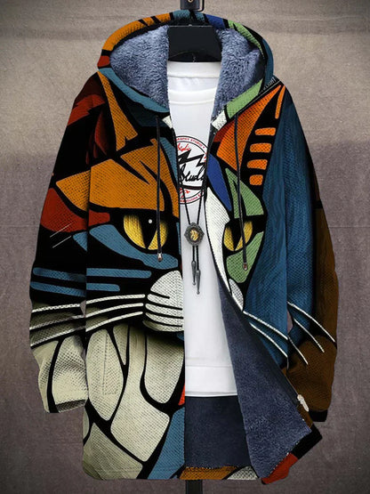 Chaqueta con Capucha para Mujer Estilo Artístico con Motivo de Gato Gráfico – Moda Casual y Original