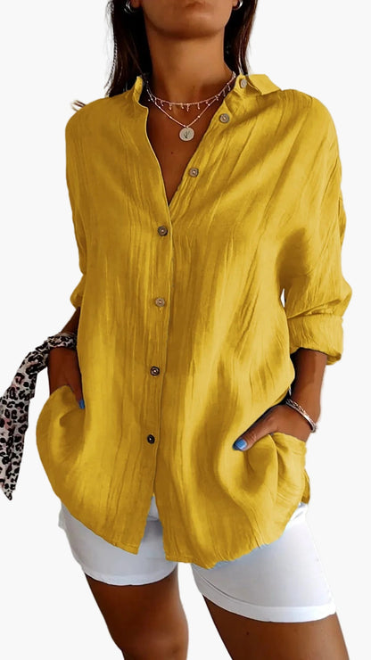 Camicia donna informale stile boyfriend a maniche lunghe – Eleganza versatile per tutti i giorni