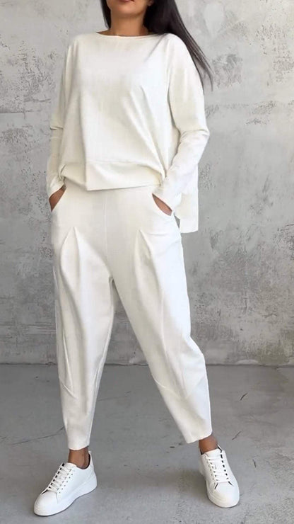 Ensemble estival femme décontracté avec pull ample et pantalon fuselé