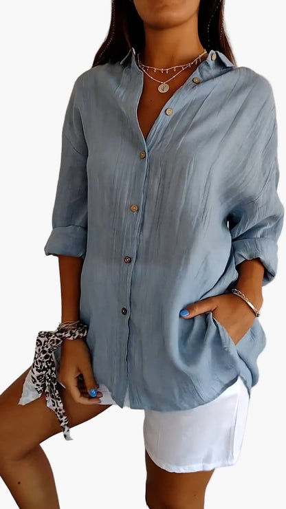 Camicia donna informale stile boyfriend a maniche lunghe – Eleganza versatile per tutti i giorni