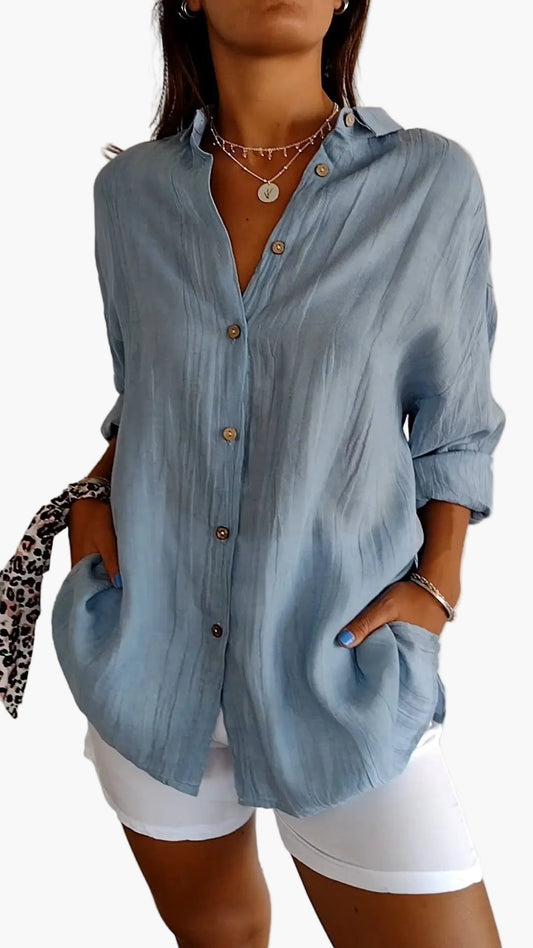 Casual women's long-sleeved shirt in boyfriend style – Versatile elegance for everyday wear