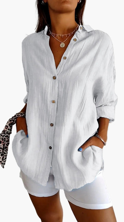 Camicia donna informale stile boyfriend a maniche lunghe – Eleganza versatile per tutti i giorni