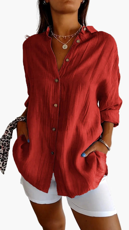 Camicia donna informale stile boyfriend a maniche lunghe – Eleganza versatile per tutti i giorni