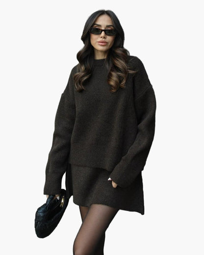 Ensemble Femme Élégant Pull et Jupe Style Décontracté Chic Automne Hiver