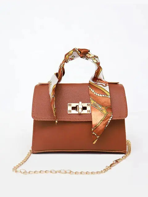 Sac à main femme élégant avec bandoulière chaîne et poignée foulard – Accessoire chic pour toutes occasions