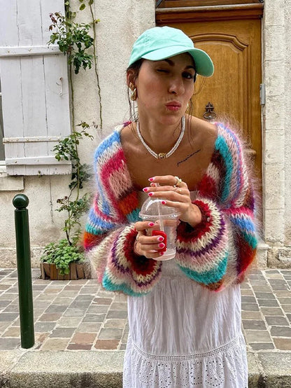 Casual Patchwork Knit Cardigan for Women