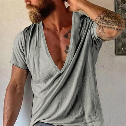 T-shirt Homme Décontracté Col V Profond Coupe Ample Style Moderne