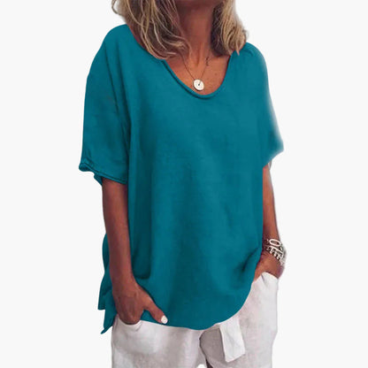 Blouse Décontractée Femme Col Rond Manches Courtes Style Estival Chic