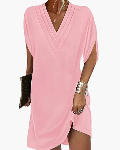Robe décontractée femme col en V manches fendues style chic pour toutes occasions