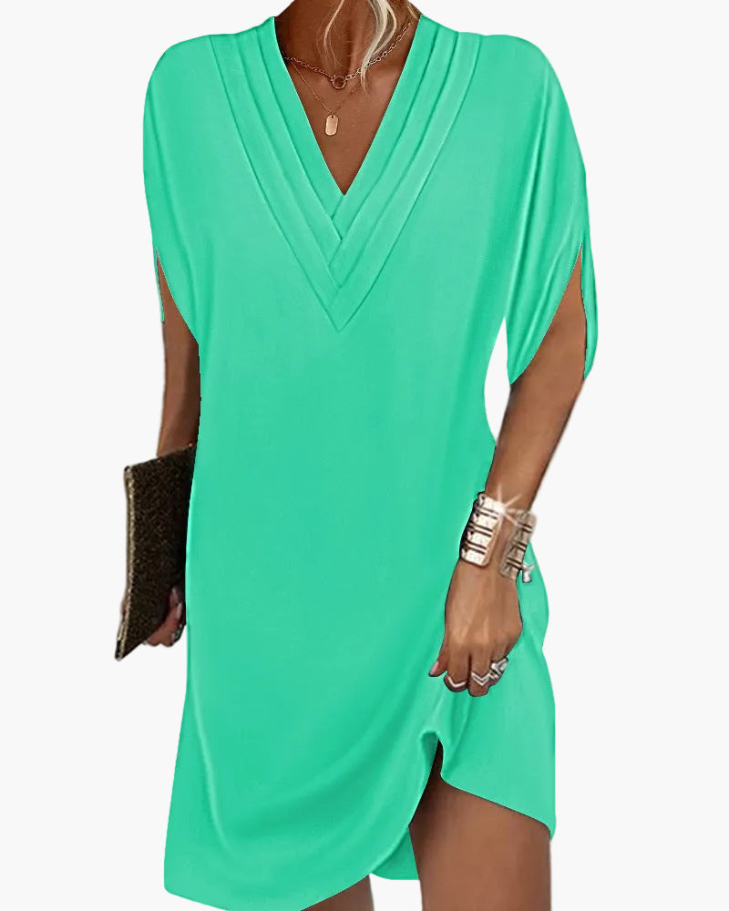 Robe décontractée femme col en V manches fendues style chic pour toutes occasions