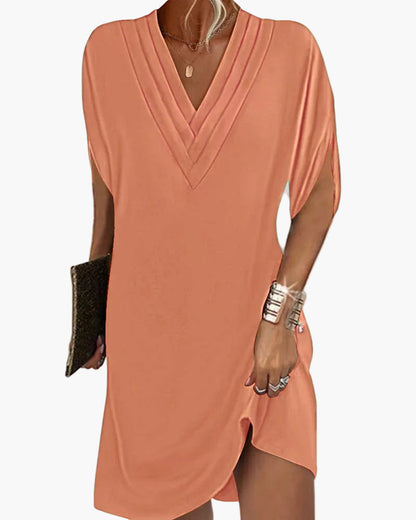 Robe décontractée femme col en V manches fendues style chic pour toutes occasions