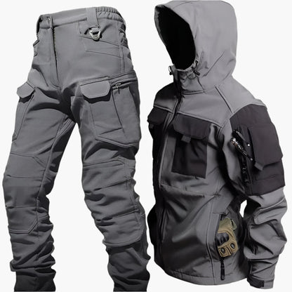 Ensemble Softshell Outdoor Homme - Veste à Capuche et Pantalon Tactique pour Randonnée, Trekking et Aventures