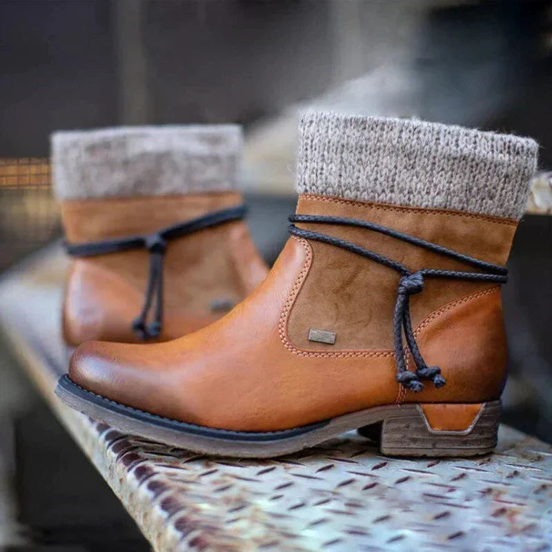 Ribbed sweater-style boots with decorative lacing