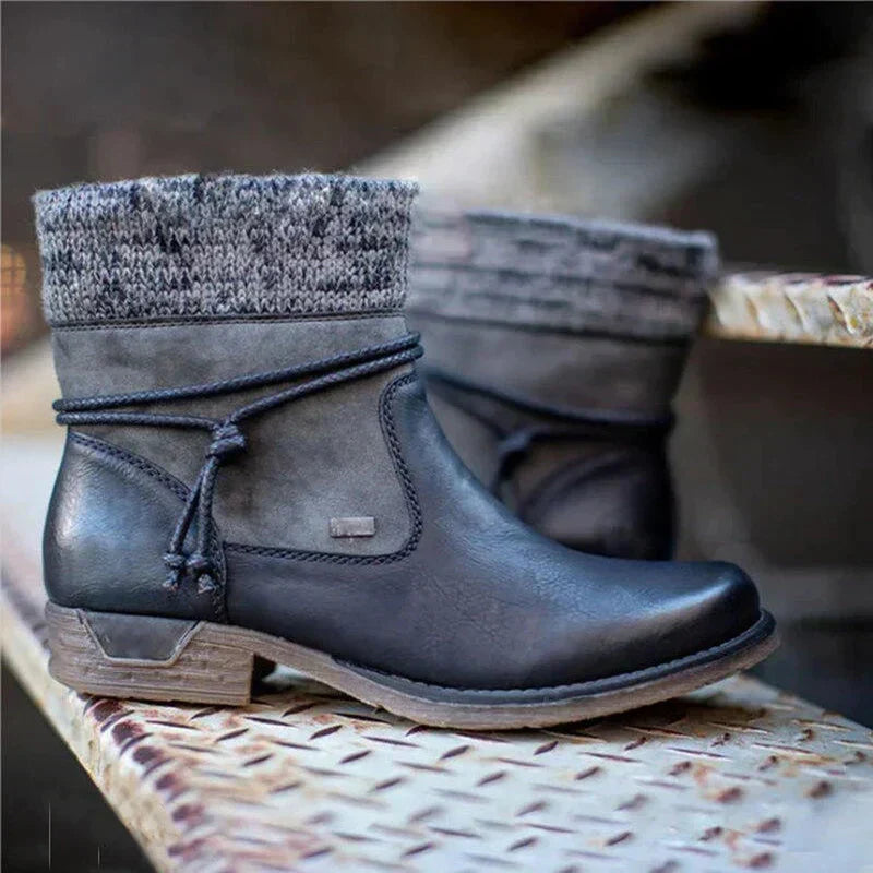 Ribbed sweater-style boots with decorative lacing