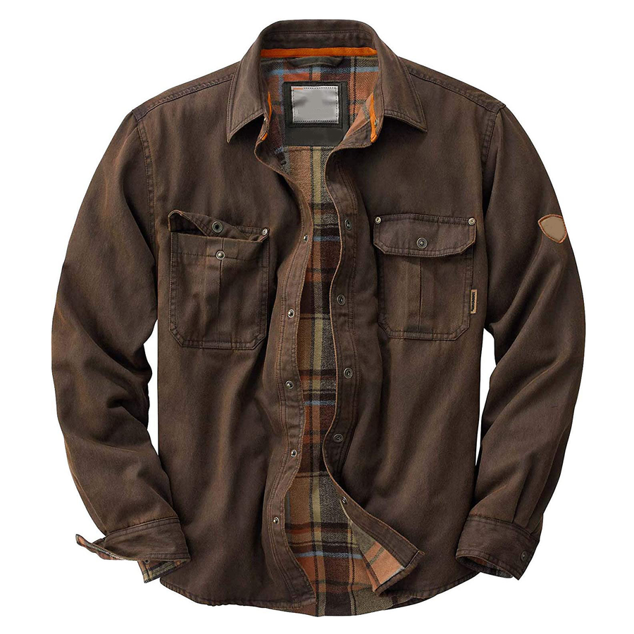 Surchemise Homme Doublée Carreaux Marron à Poches Poitrine