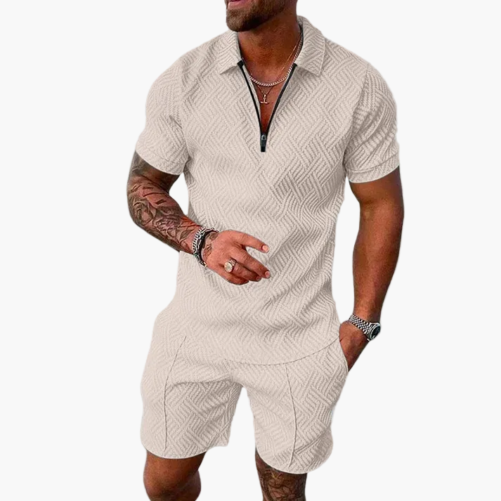 Ensemble Homme Polo Zippé et Short Style Moderne Décontracté Été