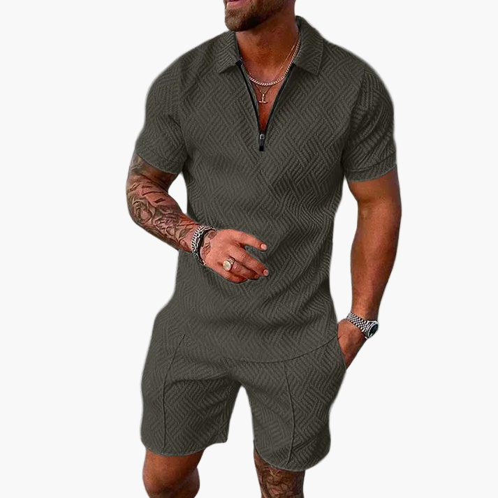 Ensemble Homme Polo Zippé et Short Style Moderne Décontracté Été