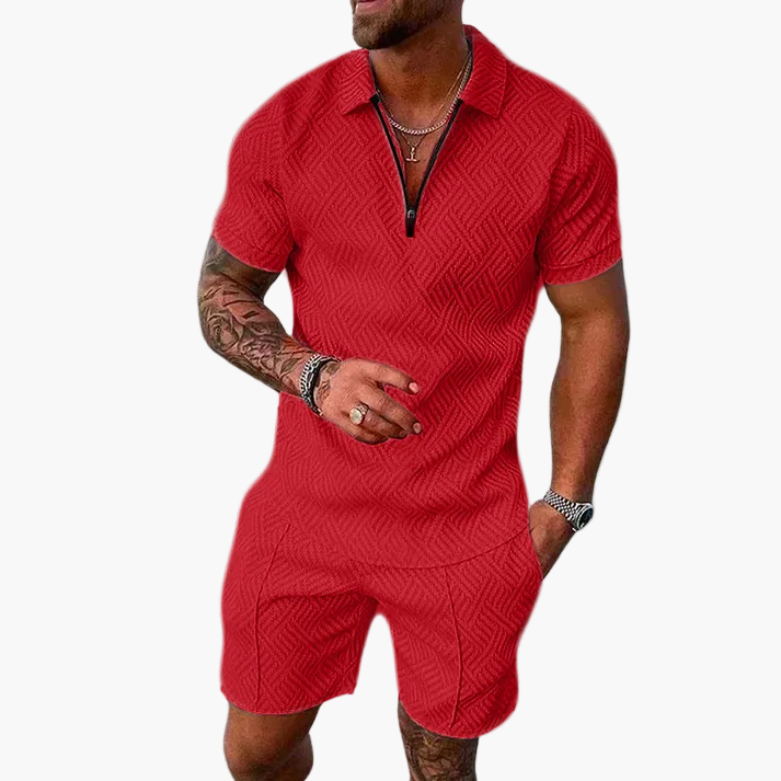 Ensemble Homme Polo Zippé et Short Style Moderne Décontracté Été