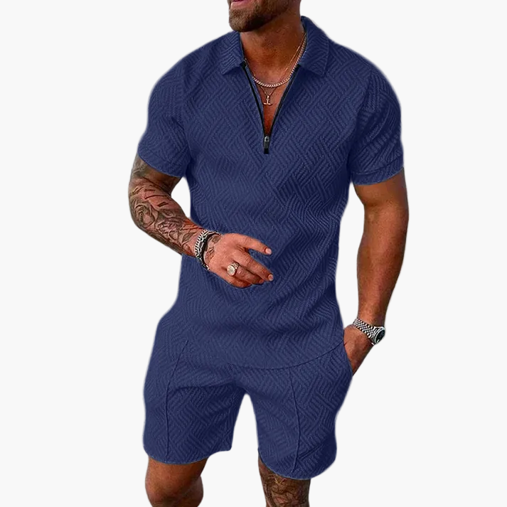 Ensemble Homme Polo Zippé et Short Style Moderne Décontracté Été