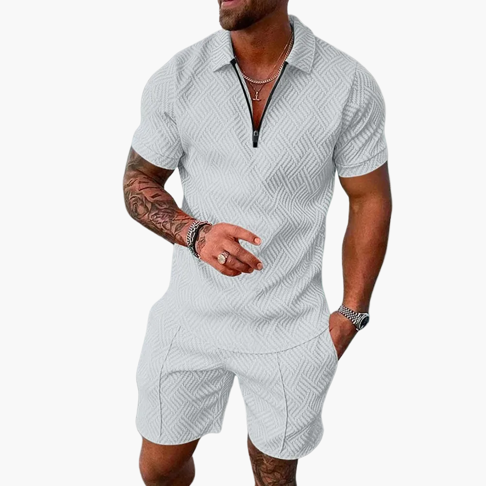 Ensemble Homme Polo Zippé et Short Style Moderne Décontracté Été