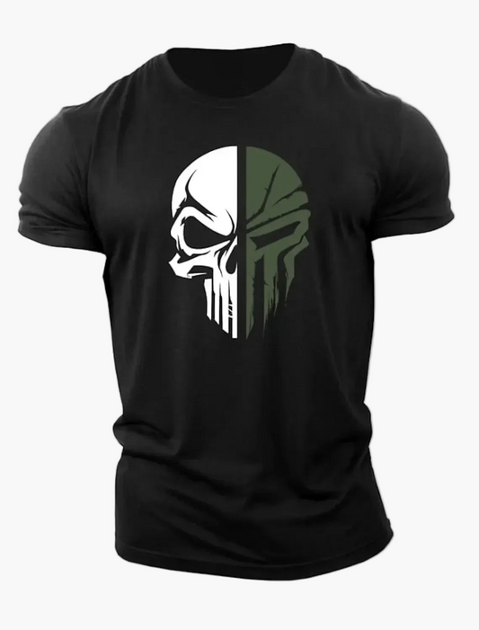 T-shirt homme style militaire avec crâne 3D, coupe décontractée pour sport et loisirs