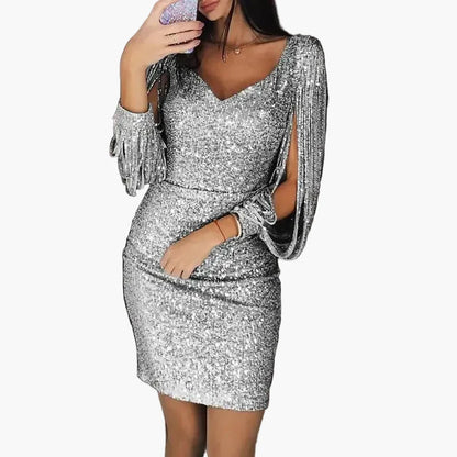 Robe de soirée femme élégante à paillettes style glamour pour événements et fêtes