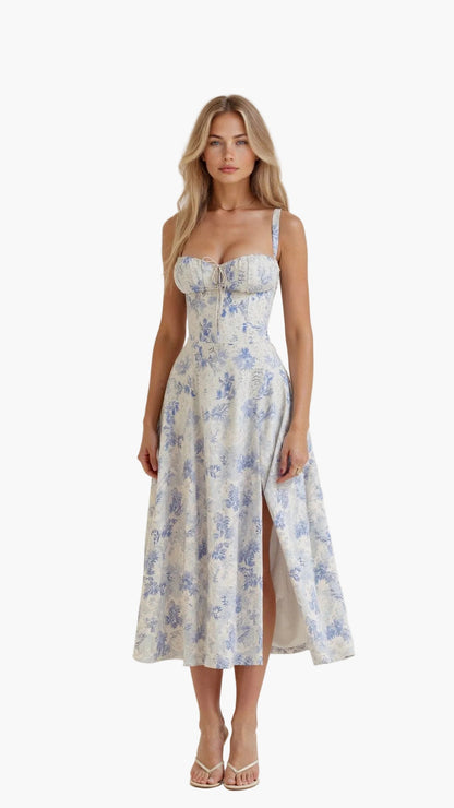 Robe Midi Corset Femme – Élégance Florale et Style Romantique pour Occasions Spéciales
