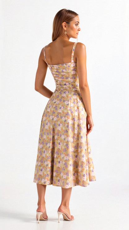 Robe Midi Corset Femme – Élégance Florale et Style Romantique pour Occasions Spéciales
