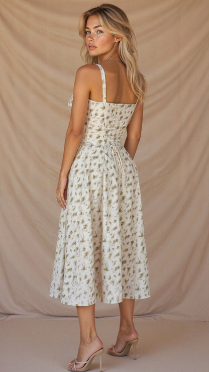 Robe Midi Corset Femme – Élégance Florale et Style Romantique pour Occasions Spéciales