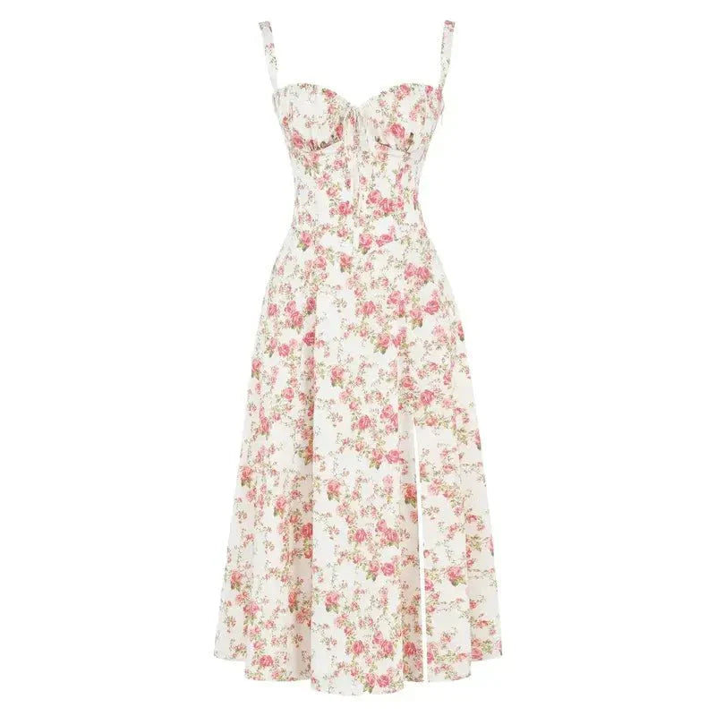 Robe Midi Corset Femme – Élégance Florale et Style Romantique pour Occasions Spéciales