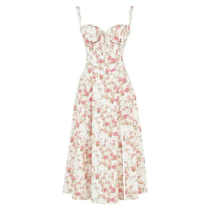 Robe Midi Corset Femme – Élégance Florale et Style Romantique pour Occasions Spéciales