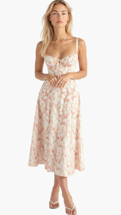 Robe Midi Corset Femme – Élégance Florale et Style Romantique pour Occasions Spéciales
