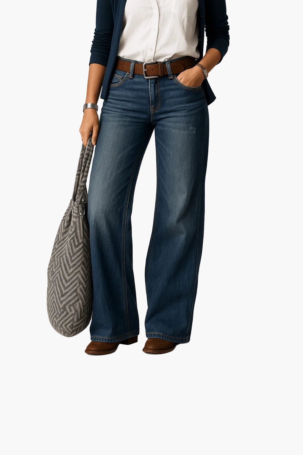 Vide høytlivsjeans for kvinner, avslappet urban stil