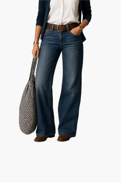 Bred jeans til dame med høy midje, casual stil for hverdagsbruk