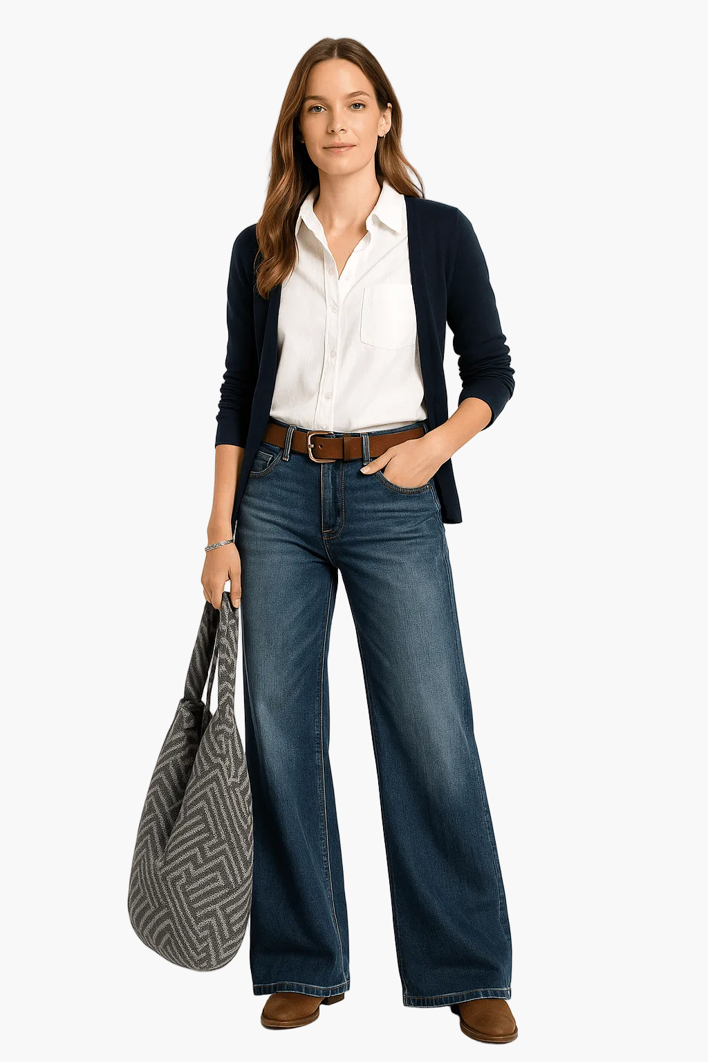 Vide høytlivsjeans for kvinner, avslappet urban stil