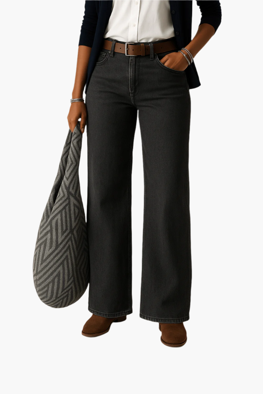 Bred jeans til dame med høy midje, casual stil for hverdagsbruk