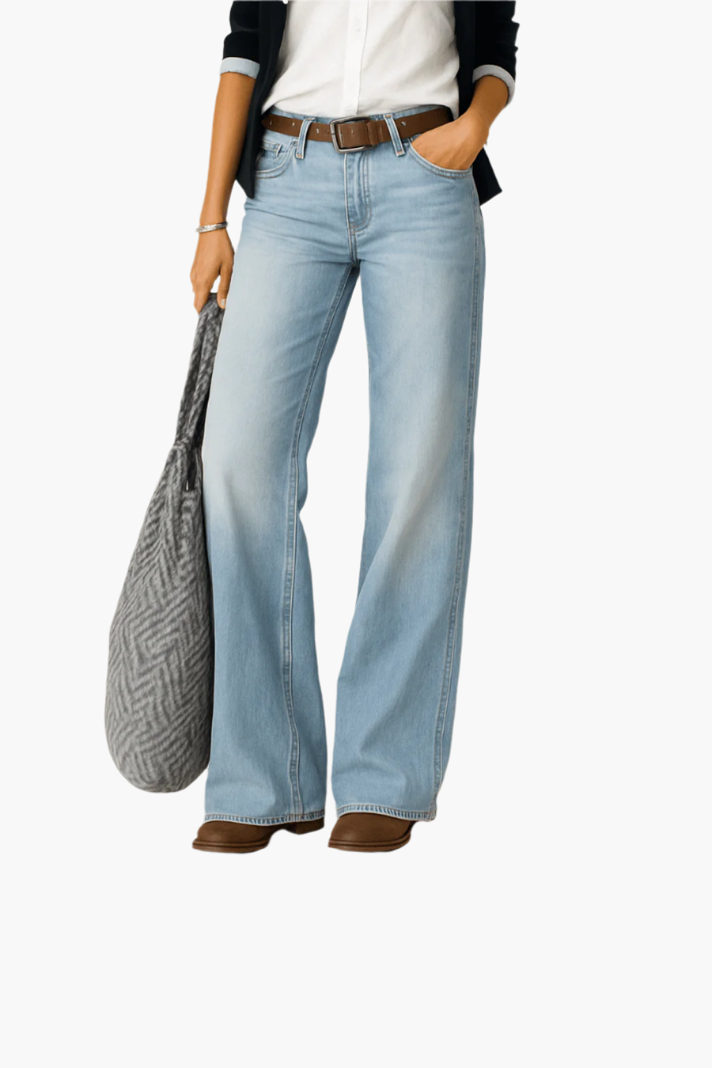 Bred jeans til dame med høy midje, casual stil for hverdagsbruk