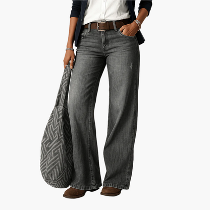 Bred jeans til dame med høy midje, casual stil for hverdagsbruk